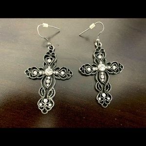 Silver cross dangle earrings